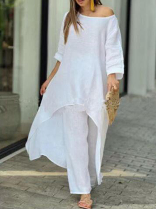 Chic & Comfy Wide-Leg Two-Piece Set – Stylish Long-Sleeve Lounge Outfit for Women