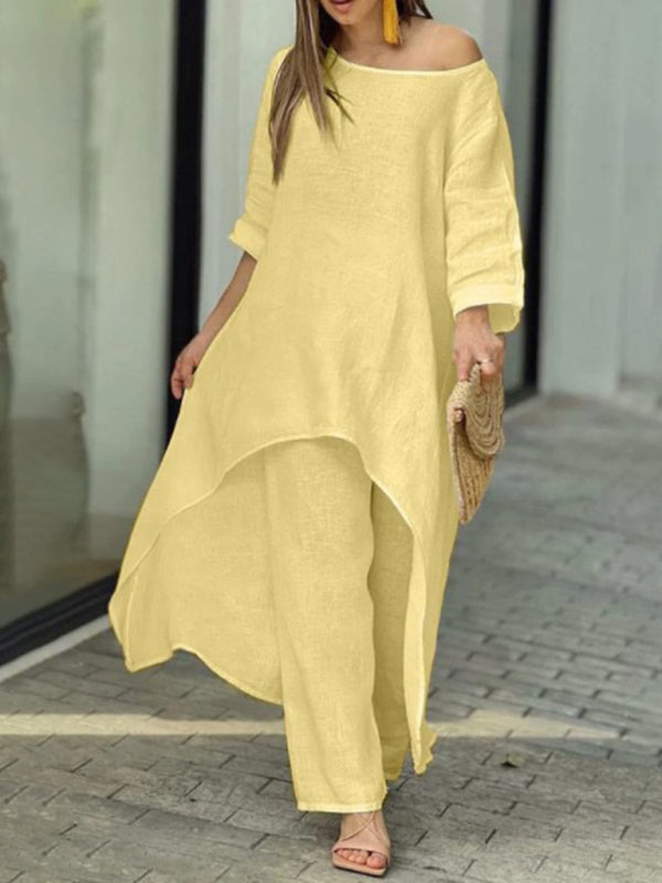 Chic & Comfy Wide-Leg Two-Piece Set – Stylish Long-Sleeve Lounge Outfit for Women