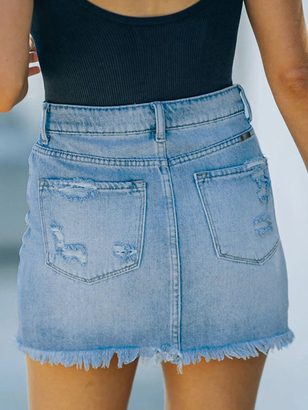 🔥 High-Waist Ripped Denim Skirt for Women – Trendy, Chic & Streetwear Essential 🔥