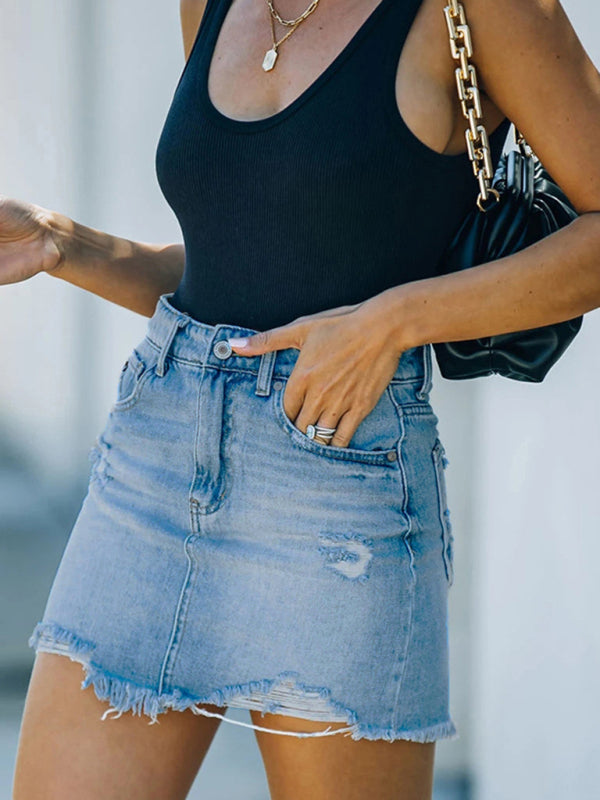 🔥 High-Waist Ripped Denim Skirt for Women – Trendy, Chic & Streetwear Essential 🔥