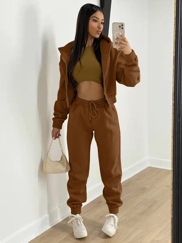 Cozy 3-Piece Fleece Lounge Set – Chic, Comfy & Stylish Tracksuit for Fall