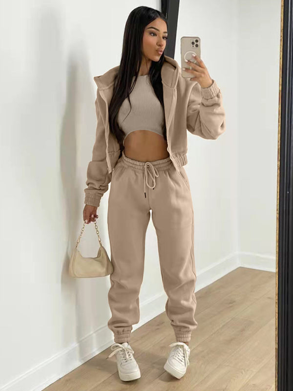 Cozy 3-Piece Fleece Lounge Set – Chic, Comfy & Stylish Tracksuit for Fall