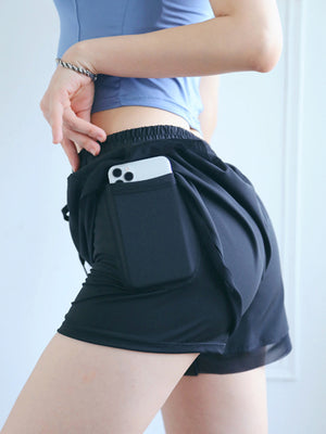 🔥 High-Waist Fake Two-Piece Gym Shorts – Sculpting, Stylish & Ultra-Flattering Yoga Shorts 🔥