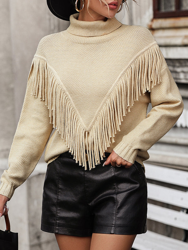 Cozy Chic Fringed Turtleneck Sweater – Stylish & Warm for Fall/Winter