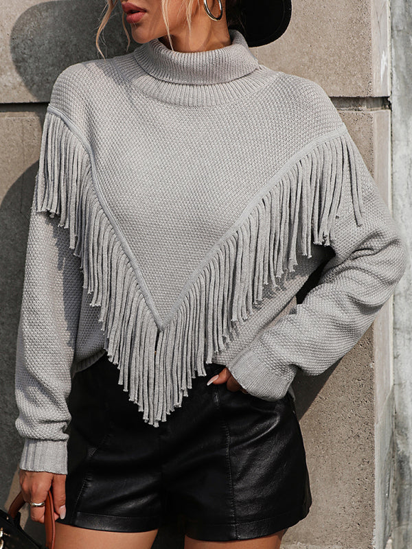 Cozy Chic Fringed Turtleneck Sweater – Stylish & Warm for Fall/Winter
