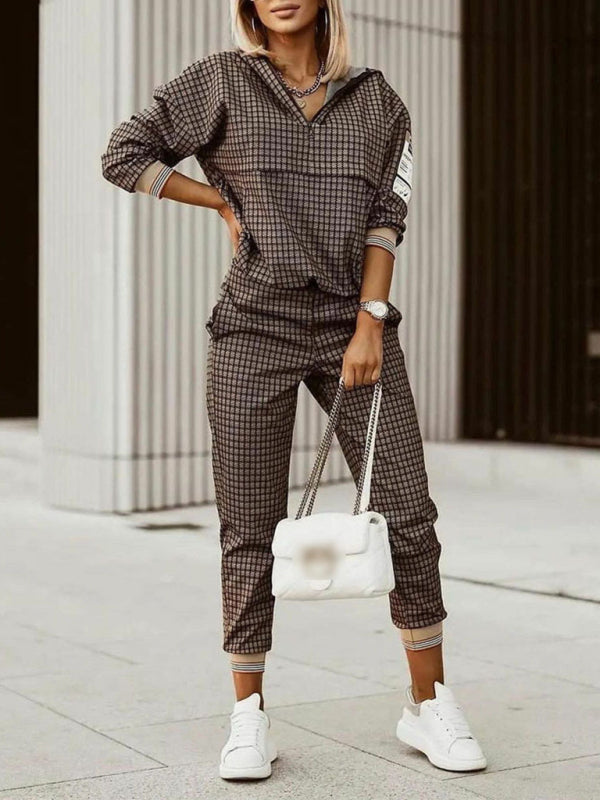 Chic Printed Sweater & Trousers Set Cozy 2-Piece Lounge Outfit Trendy & Comfy