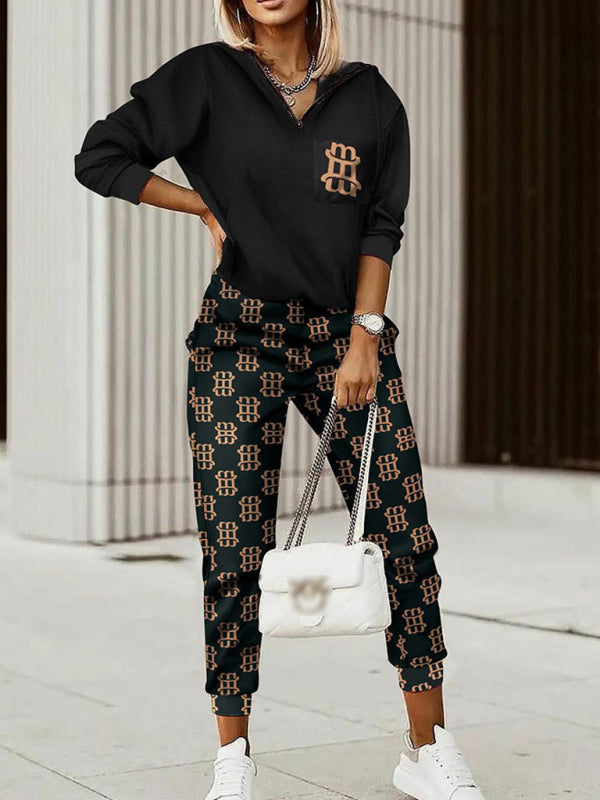 Chic Printed Sweater & Trousers Set Cozy 2-Piece Lounge Outfit Trendy & Comfy