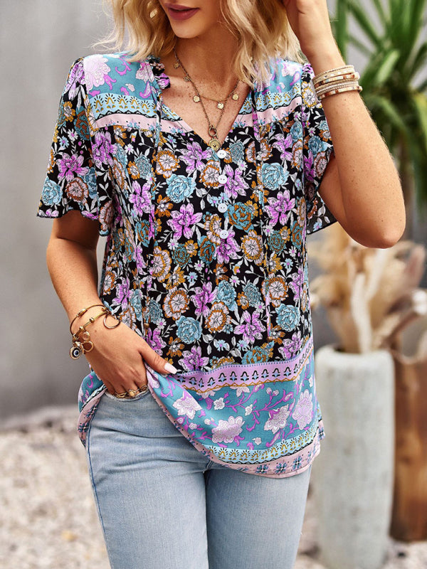 Boho Floral Print Summer Shirt for Women Trendy & Lightweight