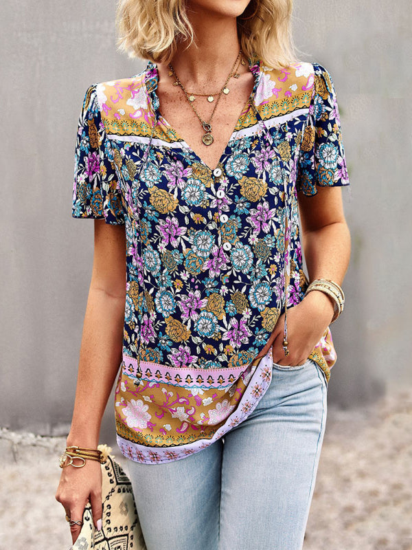 Boho Floral Print Summer Shirt for Women Trendy & Lightweight