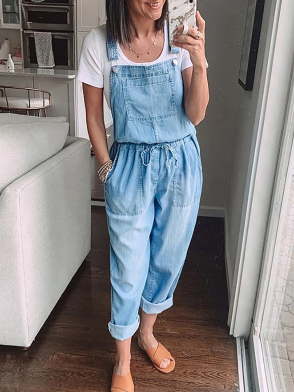 ✨ Chic & Comfy Denim Jumpsuit – Loose Fit, Mid Waist, Casual One-Piece for Women 👖💕