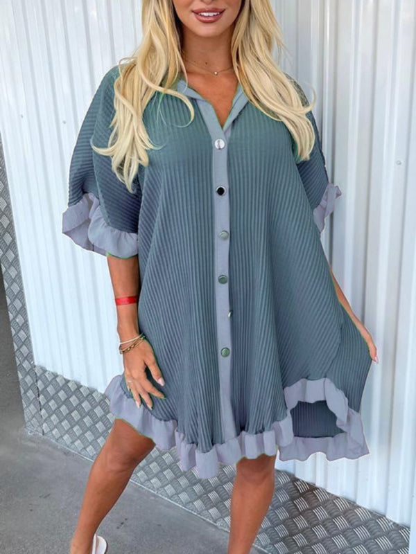 ✨ Chic Ruffle Sleeve Shirt Dress Irregular Hem Trendy Outfit ✨