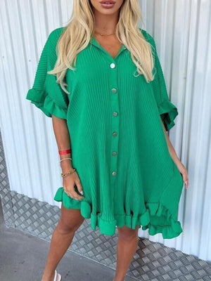 ✨ Chic Ruffle Sleeve Shirt Dress Irregular Hem Trendy Outfit ✨