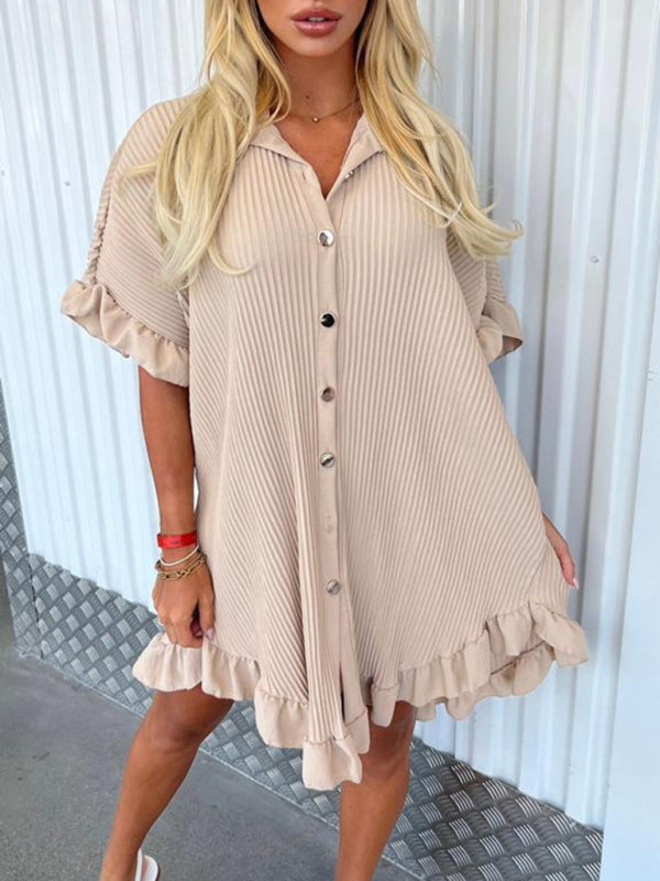 ✨ Chic Ruffle Sleeve Shirt Dress Irregular Hem Trendy Outfit ✨