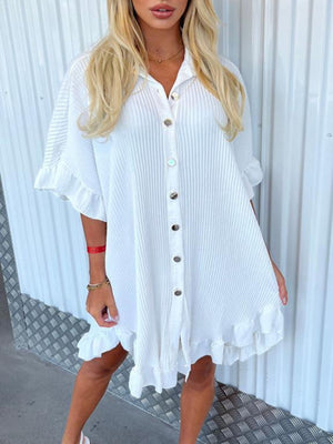 ✨ Chic Ruffle Sleeve Shirt Dress Irregular Hem Trendy Outfit ✨