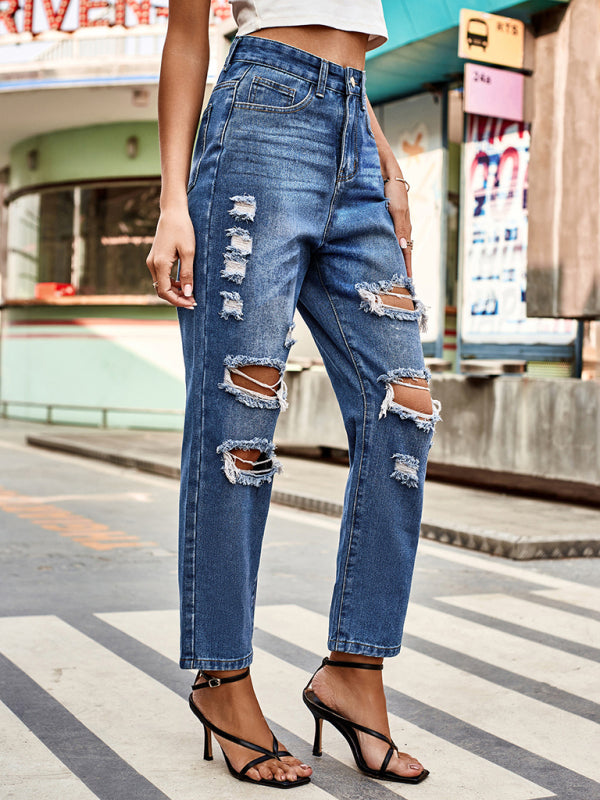 🔥 Ripped Straight-Leg Denim Cropped Jeans – Trendy, Comfy & Chic 🔥