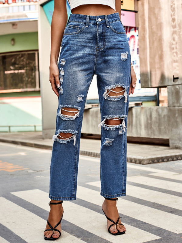 🔥 Ripped Straight-Leg Denim Cropped Jeans – Trendy, Comfy & Chic 🔥