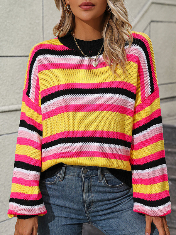 Cozy Striped Knit Sweater Loose Fit Crewneck – Trendy & Comfy Must-Have