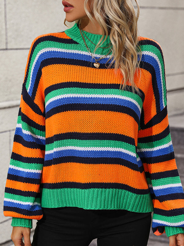 Cozy Striped Knit Sweater Loose Fit Crewneck – Trendy & Comfy Must-Have