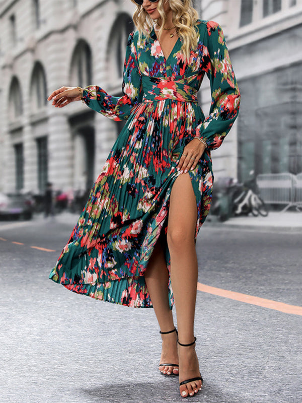 Chic Printed Long-Sleeve Dress – Elegant & Trendy Outfit for Any Season