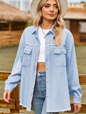 🖤 Denim Raw Edge Washed Tassel Top – Chic & Trendy Casual Shirt ✨