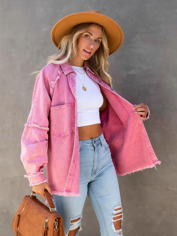 🔥 Chic Fringed Ripped Denim Jacket – Trendy & Effortless Vibes 🔥