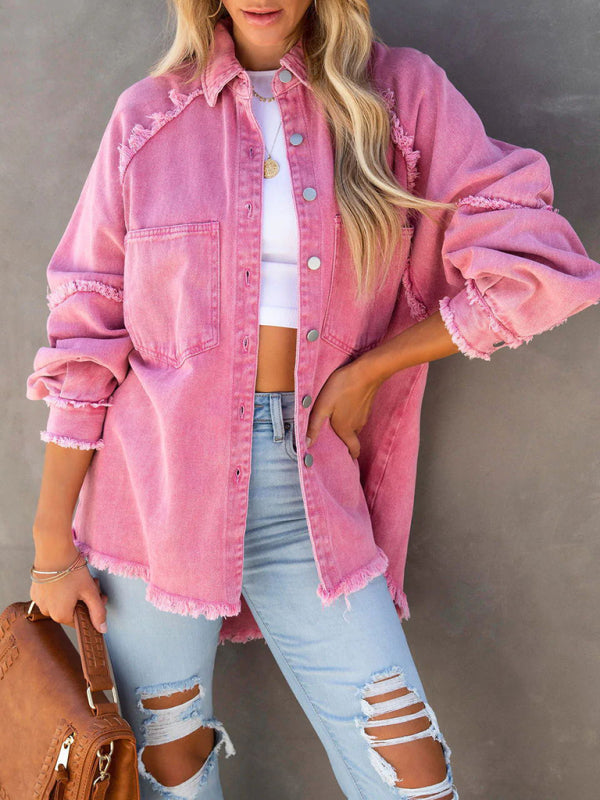 🔥 Chic Fringed Ripped Denim Jacket – Trendy & Effortless Vibes 🔥