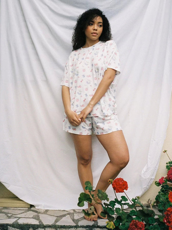 Chic Printed Pajama Set Short Sleeve Loose Fit Comfy Loungewear for Women