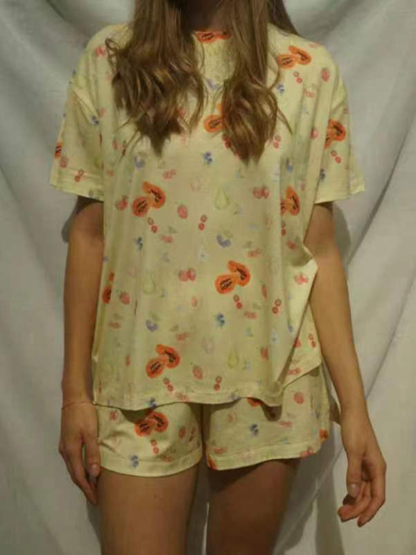 Chic Printed Pajama Set Short Sleeve Loose Fit Comfy Loungewear for Women