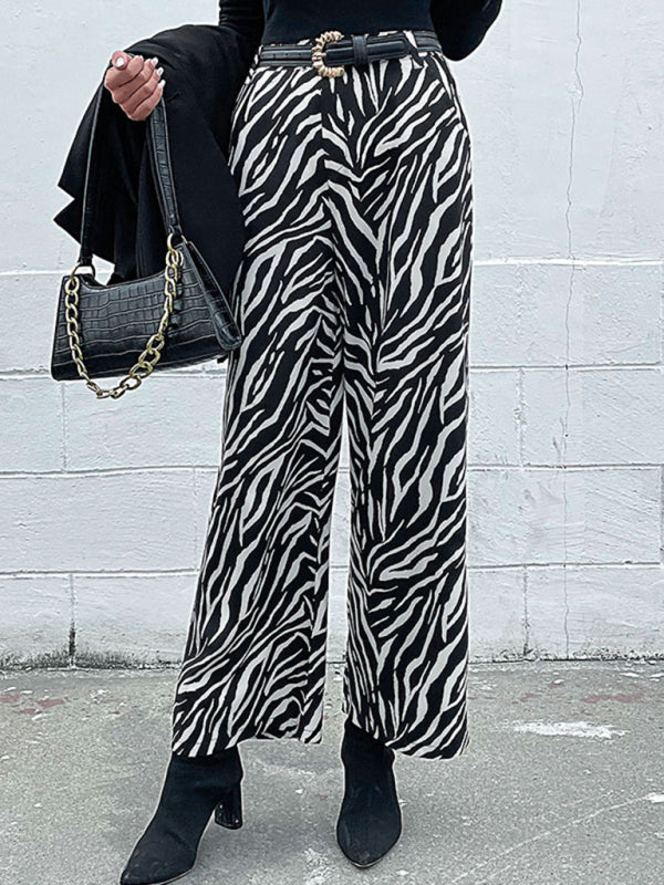Chic Zebra Print Wide Leg Pants for Women – Stylish & Comfy All-Season Trousers
