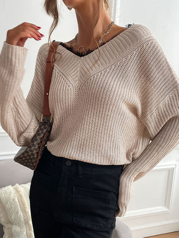 Cozy Chic Lace Knit Sweater – Stylish Patchwork Pullover for Fall & Winter