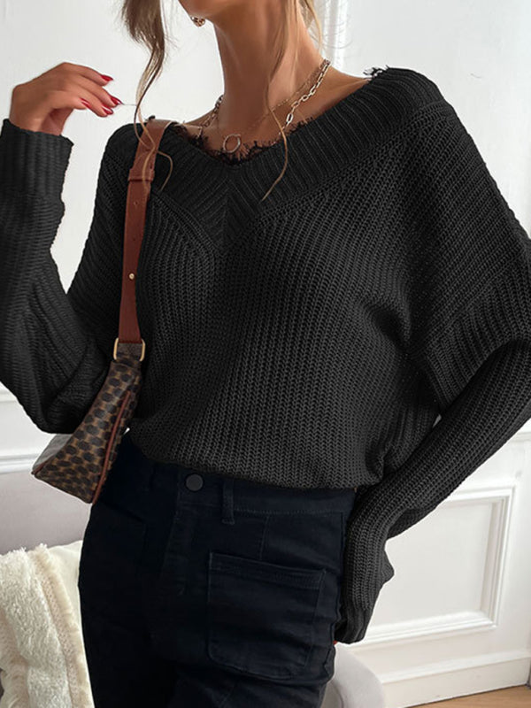 Cozy Chic Lace Knit Sweater – Stylish Patchwork Pullover for Fall & Winter