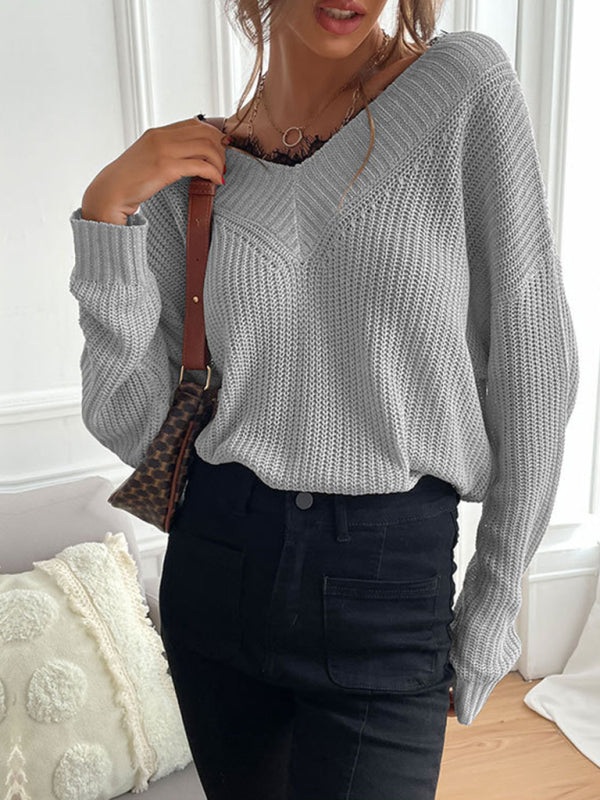 Cozy Chic Lace Knit Sweater – Stylish Patchwork Pullover for Fall & Winter