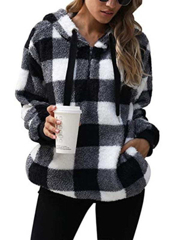 Cozy Plaid Hooded Sweatshirt for Women – Fall Winter Must-Have