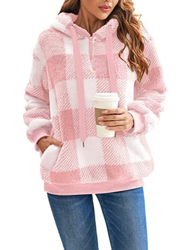 Cozy Plaid Hooded Sweatshirt for Women – Fall Winter Must-Have
