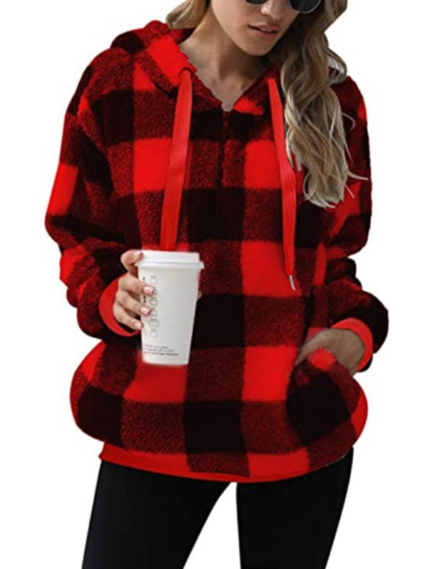 Cozy Plaid Hooded Sweatshirt for Women – Fall Winter Must-Have