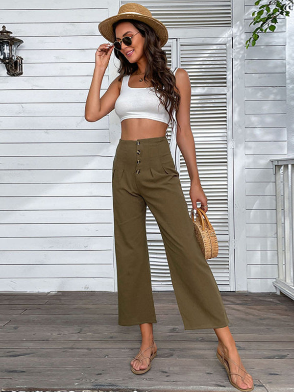 High-Waisted Flare Pants Cotton Linen Chic Slim Fit Cropped Trousers – Perfect for Any Season