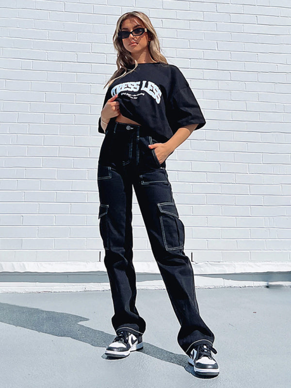 Trendy Patchwork Multi-Pocket Overalls for Women – Chic & Casual Fit