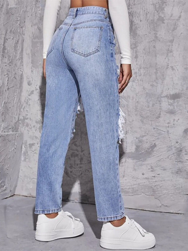 🔥 Women's Washed Ripped High Waist Straight Jeans – Chic, Edgy & Effortlessly Stylish ✨