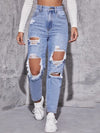 🔥 Women's Washed Ripped High Waist Straight Jeans – Chic, Edgy & Effortlessly Stylish ✨