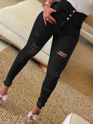 🔥 High Waist Ripped Jeans – Trendy & Flattering Pencil Pants for Women 🔥