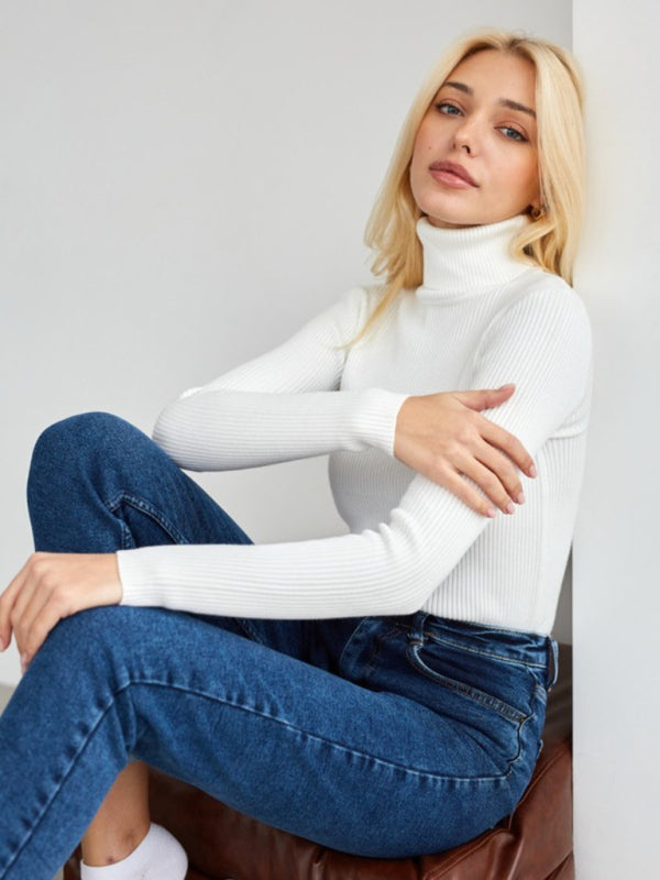 ✨ Chic & Cozy Slim High Collar Sweater – Stylish Long Sleeve Pullover for Any Occasion ✨