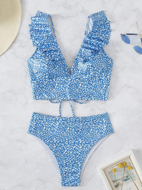 Chic Lace V-Neck Ruffle Bikini – High-Waist, Flattering & stylish Swimwear