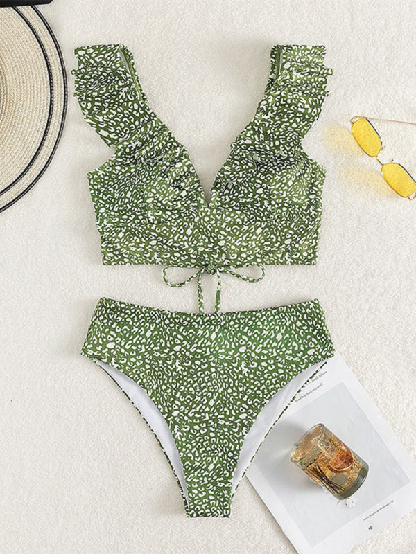 Chic Lace V-Neck Ruffle Bikini – High-Waist, Flattering & stylish Swimwear