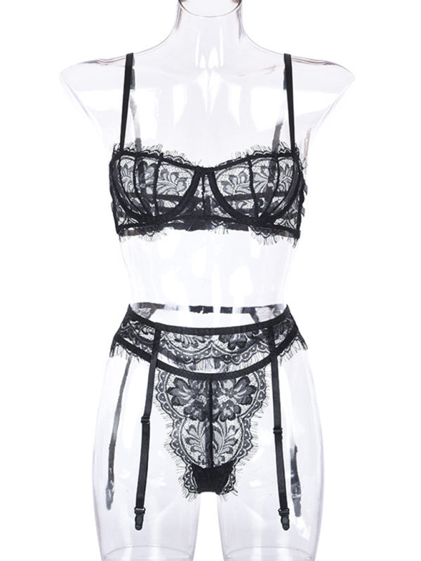 stylish Hollow Lace intimates Set – 3 Piece Bra & Panty Suit for Women