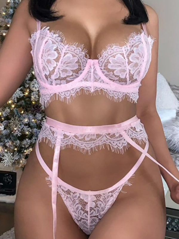 stylish Hollow Lace intimates Set – 3 Piece Bra & Panty Suit for Women