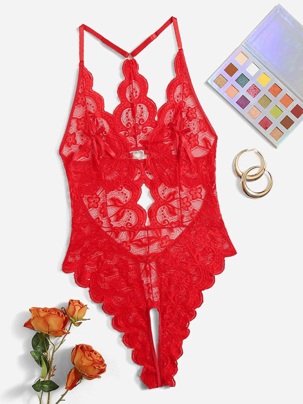 stylish Lace Sheer One-Piece intimates – Crotchless Teddy for a Bold Look
