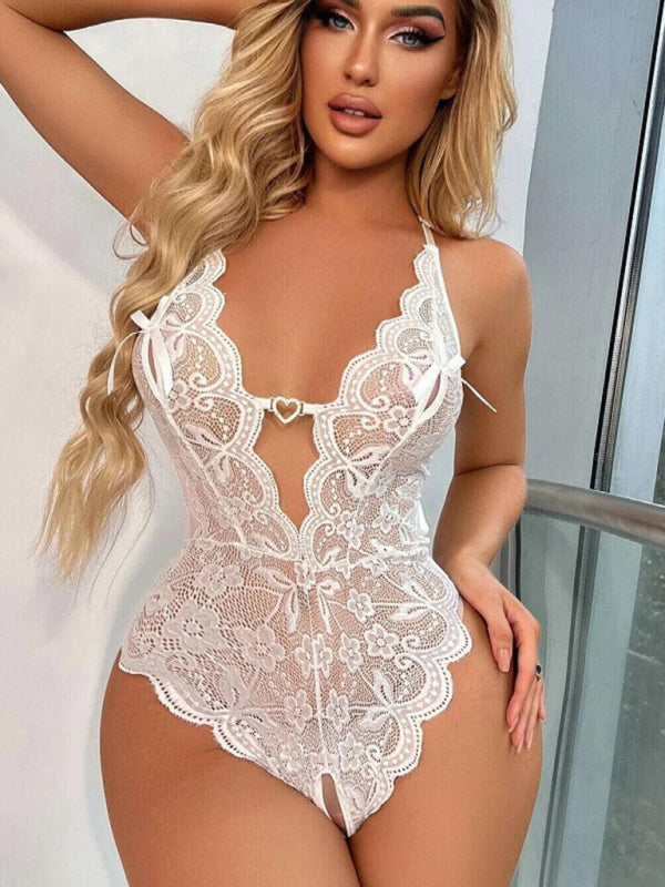 stylish Lace Sheer One-Piece intimates – Crotchless Teddy for a Bold Look