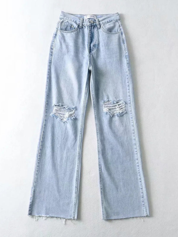 🛍️ Street Loose Ripped Jeans Floor-Length Baggy Denim Trendy Raw Edge Pants 🔥