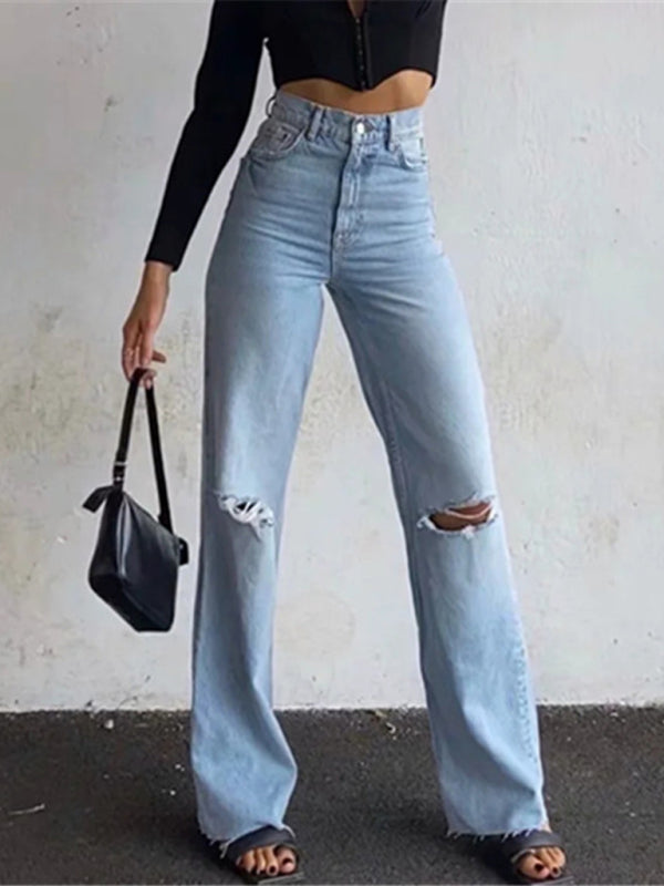 🛍️ Street Loose Ripped Jeans Floor-Length Baggy Denim Trendy Raw Edge Pants 🔥