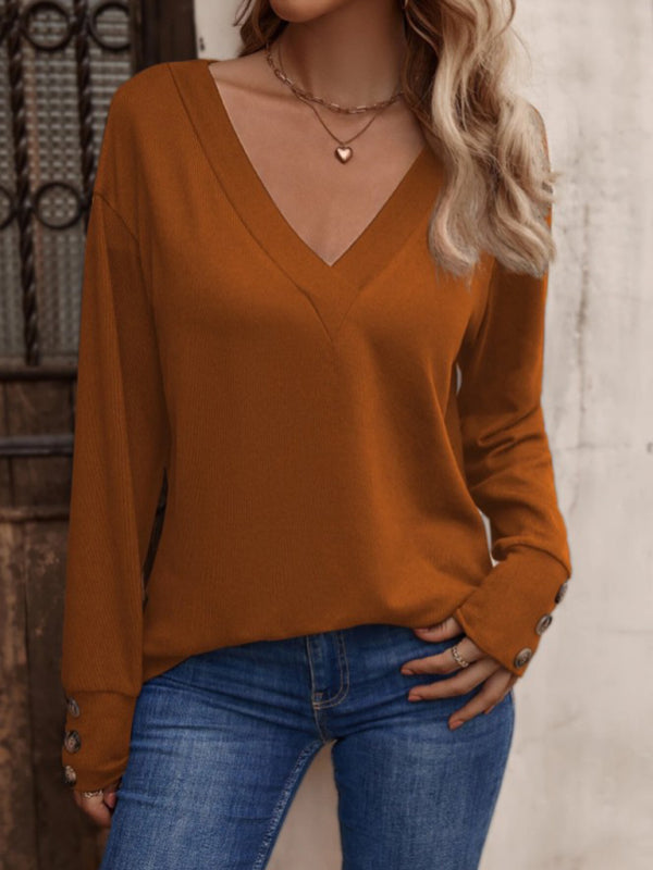 Chic & Cozy V-Neck Long Sleeve Button Top – Perfect for Any Occasion